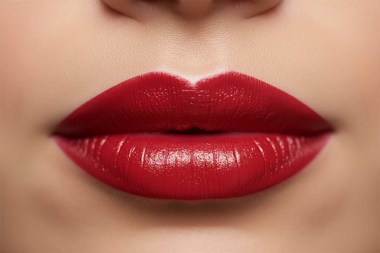 a beautiful lips with red lip stick