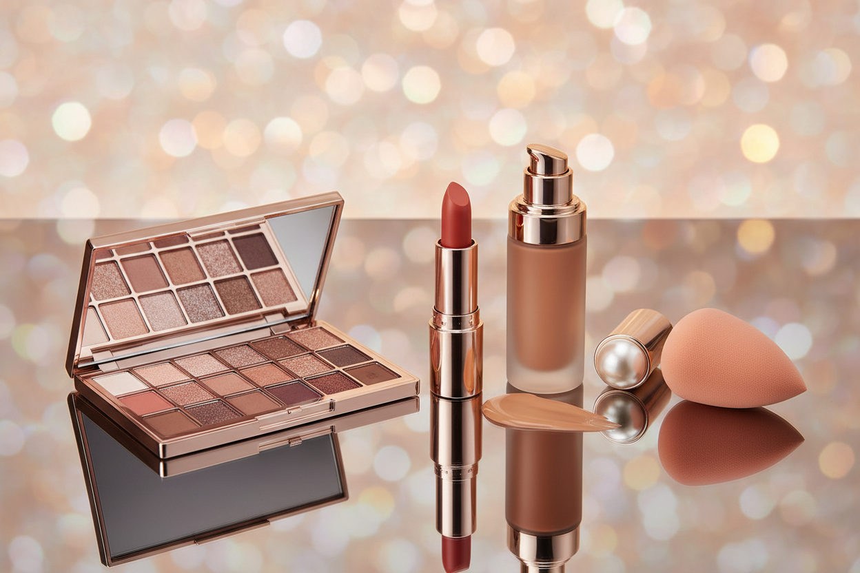shiny background with makeup product